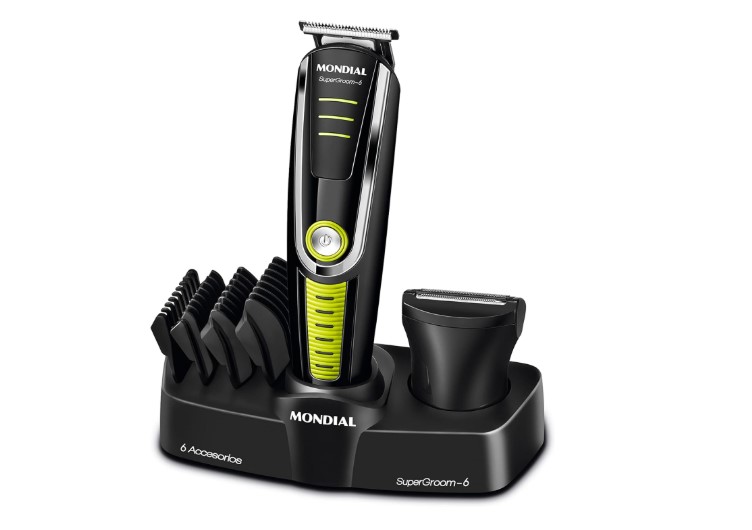 Aparador de Pelos Mondial Super Groom 06 Preto/Verde Bivolt - BG-04