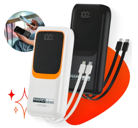 Carregador Portátil Power Bank Turbo 20000mah 22.5w Universal Para iPhone Samsung Motorlola Xiaomi Com Display Digital - Marca Hardline Preto ou Branco