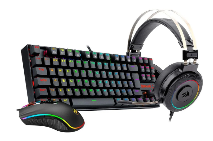 Kit Gamer Redragon RGB, com Headset Lamia 2, Drivers 40mm + Teclado Kumara, Switch Outemu Brown, ABNT2 + Mouse Cobra 12400 DPI, Preto - S125