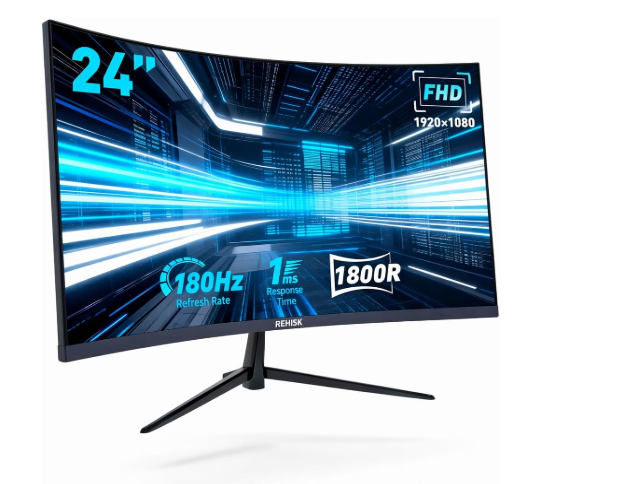 Monitor Gamer Curvo 24" FHD 1080P - 180Hz, 1ms, Tela 1800R, Compatível com FreeSync e G-Sync, Alto-falantes Integrados, HDMI 2.0, DisplayPort 1.4, Filtro de Luz Azul, VESA