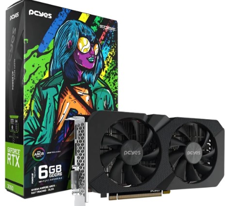 Placa de Vídeo Pcyes GeForce RTX 3050 6GB GDDR6 com Ray Tracing