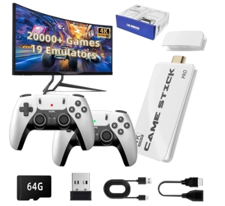 2025 NOVO Vídeo Game Stick M15 Pro 4k 64gb Hdmi Com 2 Controles Se Fio +20mil Jogos Moby