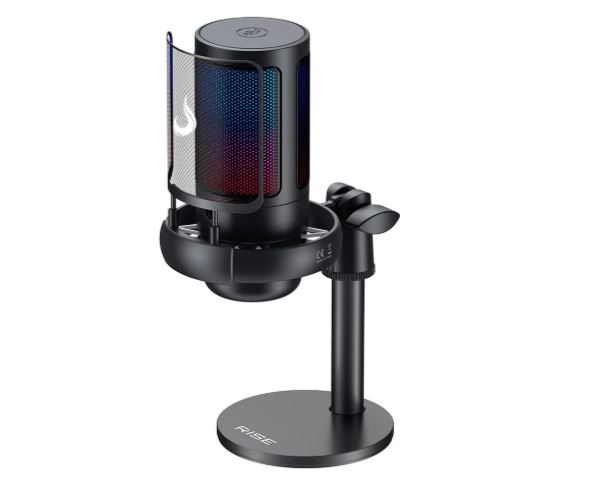 Microfone Gamer Rise Mode Elite 05 RGB, USB-C, Condensador, Filtro Anti-Ruído, Preto - RM-ME-05-B