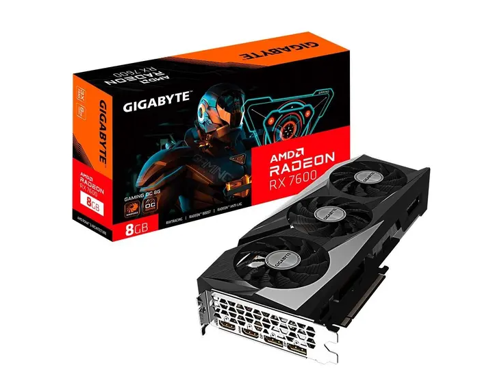 Placa de Vídeo RX 7600 GAMING OC 8G AMD Radeon Gigabyte, 8GB, GDDR6, 128bits, RGB - GV-R76GAMING OC-8GD