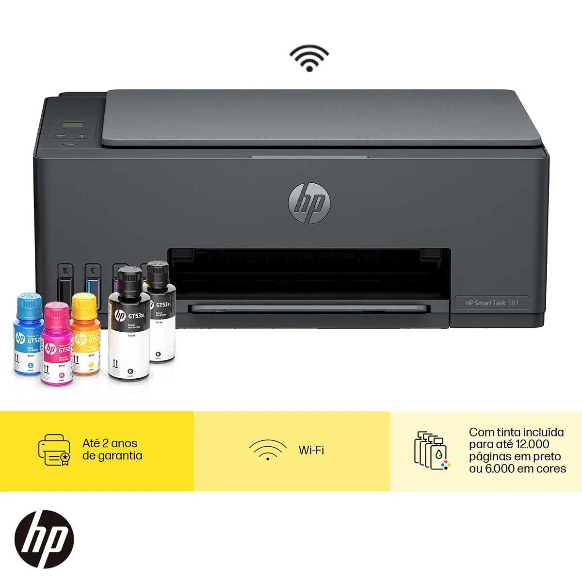 Impressora Multifuncional HP Smart Tank 581 Tanque de Tinta Wi-fi Bivolt Cinza