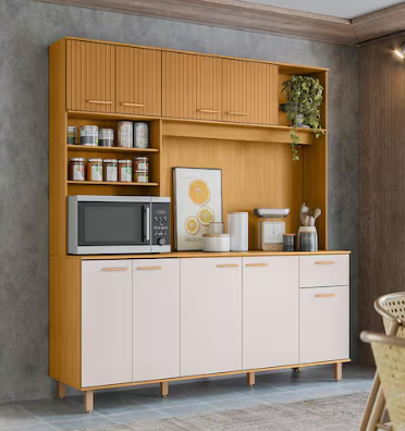 Armário de Cozinha Compacta Poliman Nuria com 9 Portas, 1 Gaveta e 4 Prateleiras - 180cm de largura