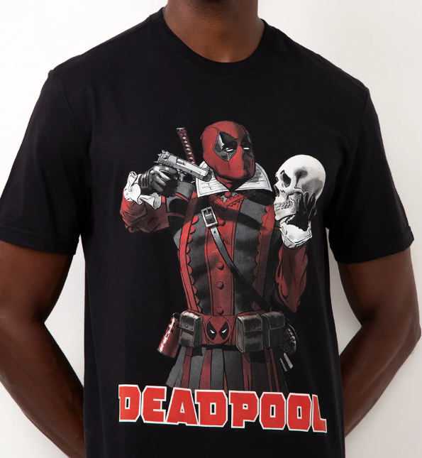 Camiseta de algodão manga curta deadpool preto