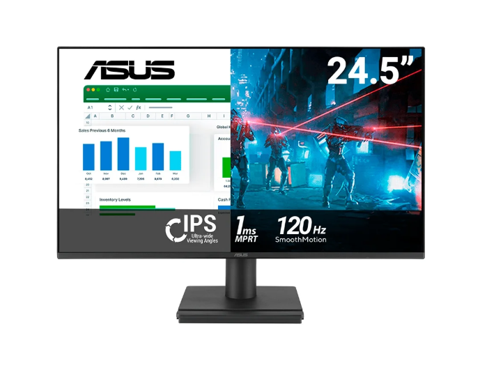 Monitor Gamer ASUS 24.5", Full HD, 120Hz, 1ms, IPS, Adaptive-Sync, HDMI e VGA, Som Integrado, Console Ready - VA259HGA