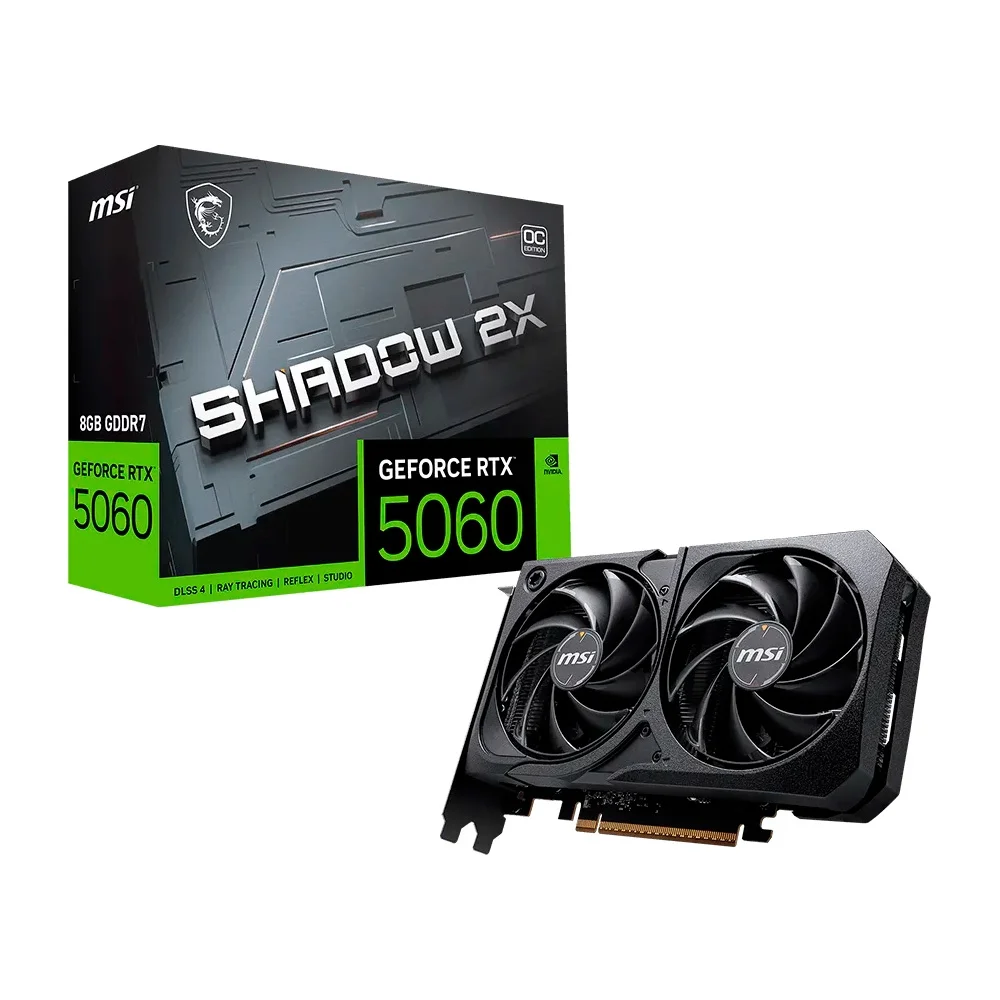 Placa de Vídeo MSI RTX 5060 Shadow 2X OC NVIDIA GeForce, 8GB, GDDR7, 128-bit - 912-V537-038
