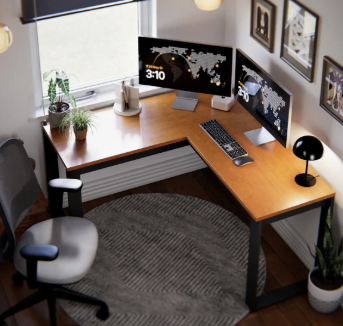 Escrivaninha Industrial Em L Berlim Mesa Escritório Home Office Para Estudo De Canto Em MDF Cor Canela Preto