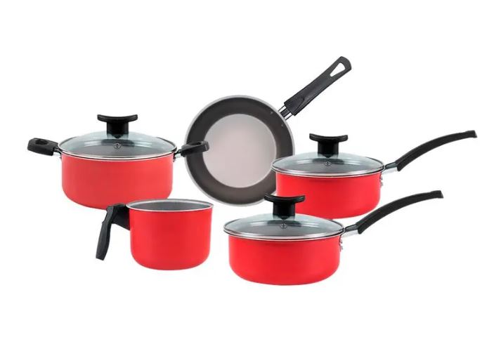 Jogo de Panelas Brinox Antiaderente de Alumínio Vermelho 5 Peças Ruby