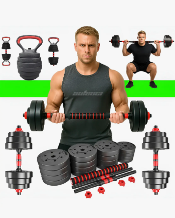 Kit Halteres E Anilhas Ajustável 20kg Kettlebell Academia Preto