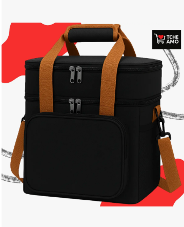 Bolsa Térmica Marmita Tche Amo 13.5 L Alça Transversal Ajustável Removível 2 Compartimentos Organiza Conserva Seus Alimentos Quente ou Frio Cor Preto