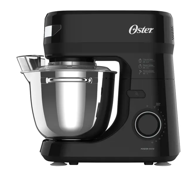 Batedeira Planetária Oster Preta 850W - 12 Velocidades Tigela Inox