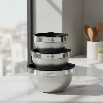 Electrolux Kit 3 Bowls Tigelas de Aço Inox com Tampa Plástica, 1,4L, 2L e 2,6L