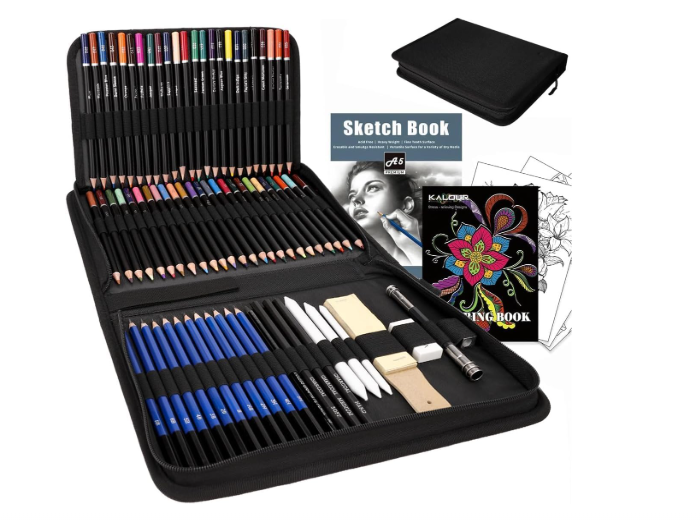 Kit De Desenho Profissional 96 Peças Com Estojo Portátil – 72 Lápis De Cor Oleosos, 12 Lápis De Grafite 8B–5H, Lápis De Carvão Macio Médio Duro, Esfuminhos, Acessórios E Bloco A5 Para Desenho E Esboço
