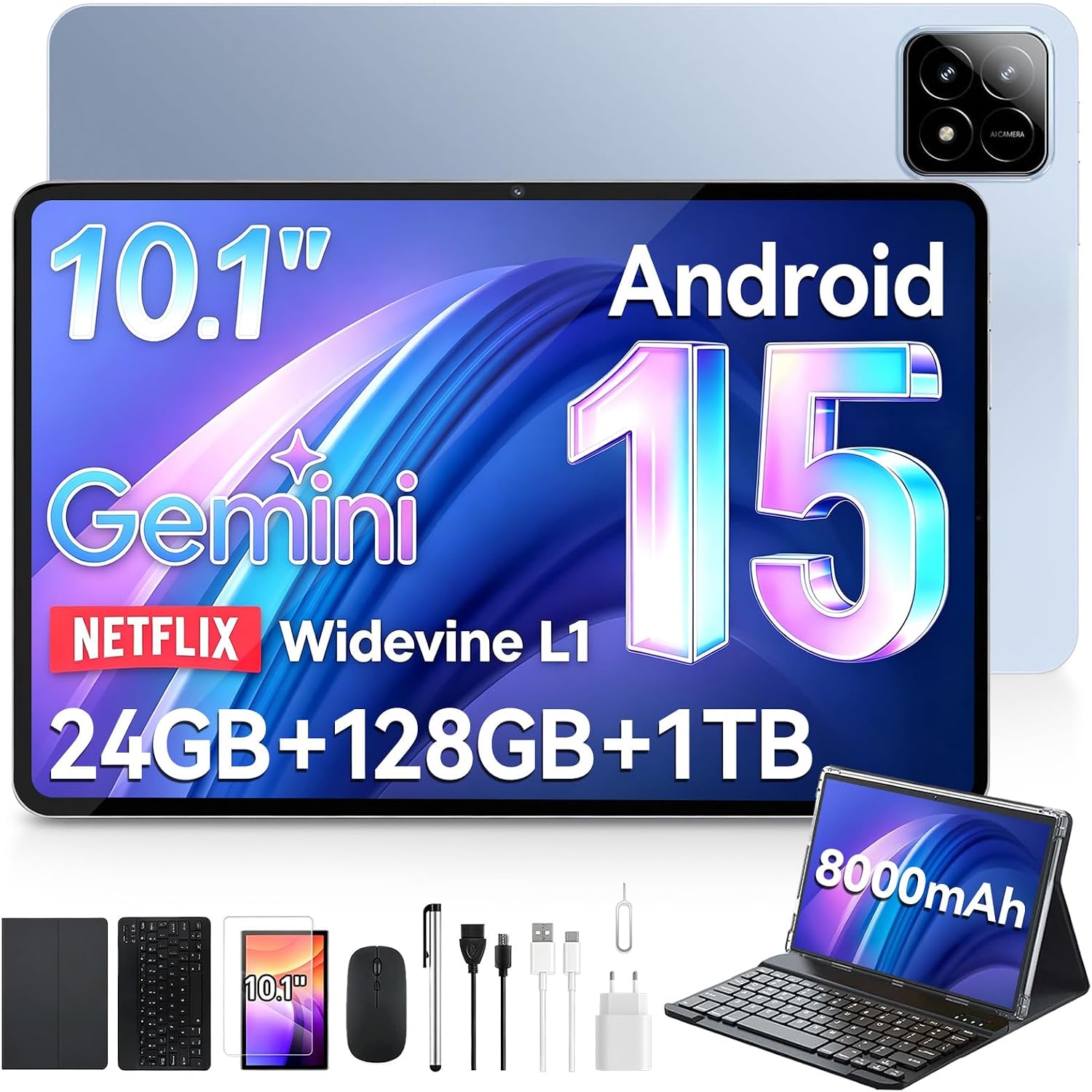 Tablet xixaomiro S11, 10,1 Polegadas Android 15, 12+12GB RAM, 128GB ROM, Tela IPS Full HD 1920x1200, Bateria 8000mAh, Wi-Fi 6, Bluetooth 5.0, Carregamento Rápido