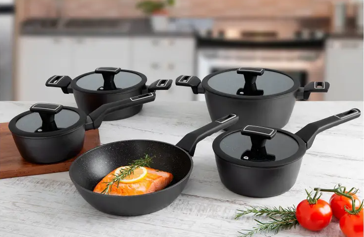 Jogo de Panelas Brinox Revestimento Cerâmico Preto 5 Peças Carbon Ceramic Life