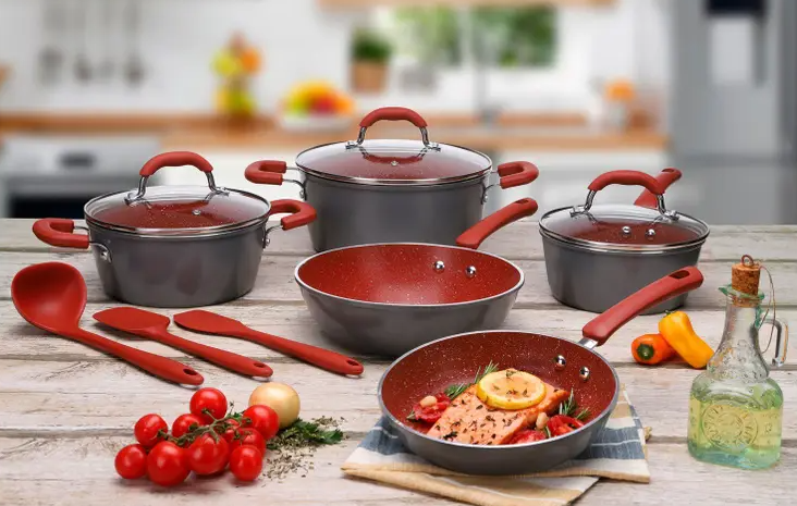 Jogo de Panelas Brinox Revestimento Cerâmico de Alumínio Vermelho e Cinza 8 Peças Ceramic Life Select