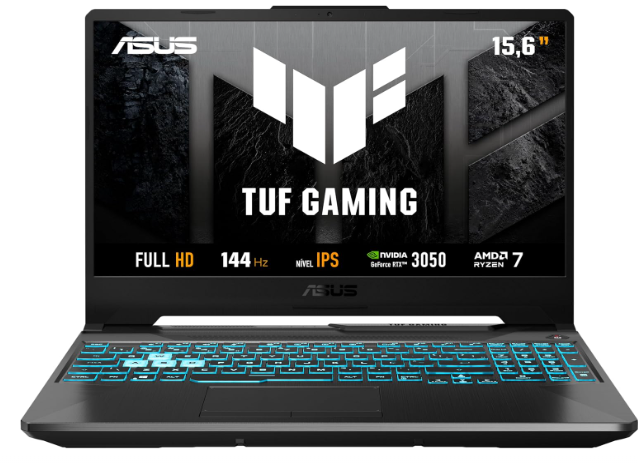 Notebook Gamer ASUS TUF Gaming A15, RTX3050 AMD RYZEN 7, 16 GB, 512 GB SSD, W11 Home, 15.6'' IPS 144Hz, Graphite Black - FA506NCG-HN217W