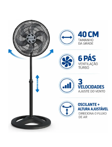 Ventilador de Coluna Ventisol Turbo 6 Pás 40cm Preto 3851